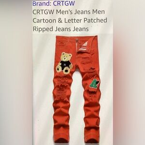 NWOT Red Skinny Jeans with Bear and Letter Patches 32
